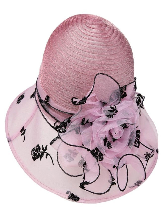 KORADI Women Organza Sun Hat Fascinators Bucket Bowler Hat for Tea Party Bridal Wedding Church Dress Hat Wide Brim Sun Cap(Puple15) - Image 1